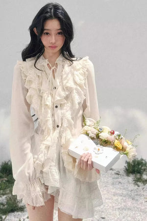 Ruffled Lace Court Top