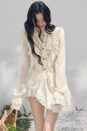 Ruffled Lace Court Top