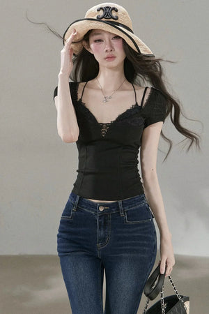 Ruffled Lace Trim Blouse