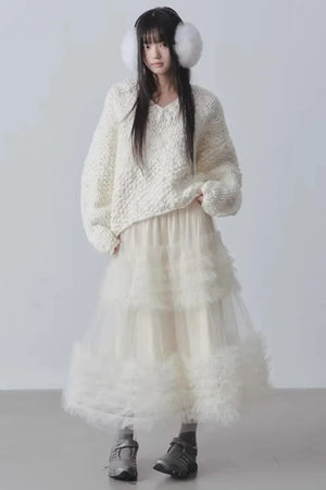 Ruffled Mesh Puffy Skirt