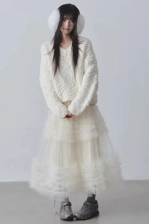 Ruffled Mesh Puffy Skirt