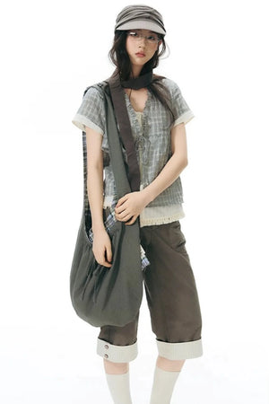 Ruffled Plaid V-Neck Shirt