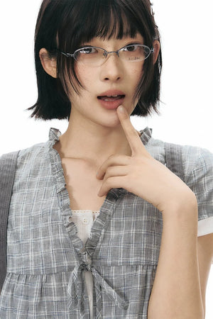 Ruffled Plaid V-Neck Shirt