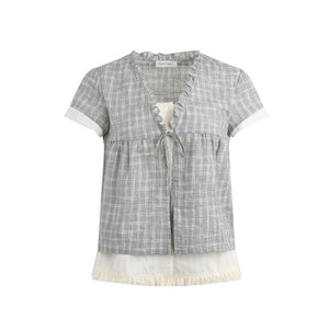 Ruffled Plaid V-Neck Shirt