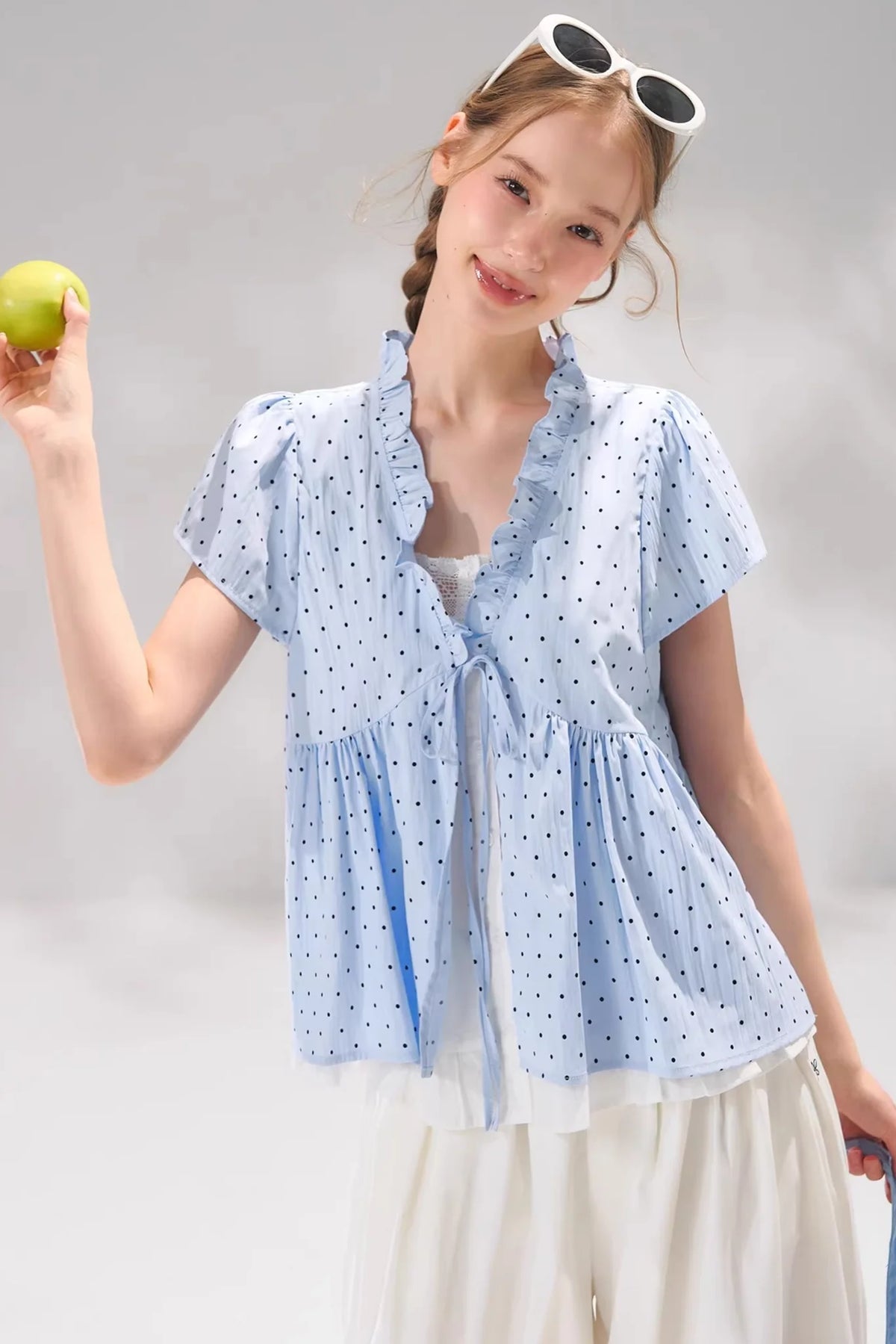 Ruffled Polka Dot Babydoll Top