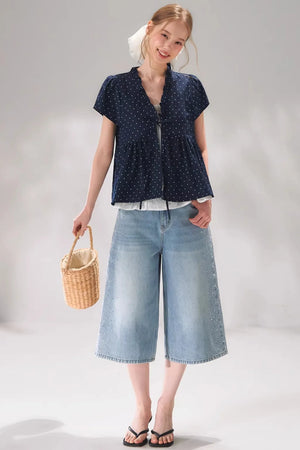 Ruffled Polka Dot Babydoll Top
