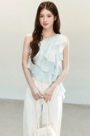 Ruffled Polka Dot Chiffon Top