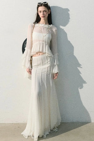 Ruffled Sheer Top And Skirt Set-Up