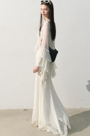 Ruffled Sheer Top And Skirt Set-Up