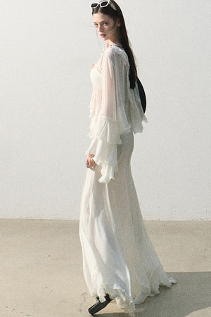 Ruffled Sheer Top And Skirt Set-Up