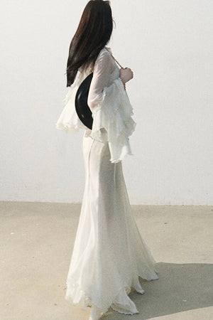 Ruffled Sheer Top And Skirt Set-Up
