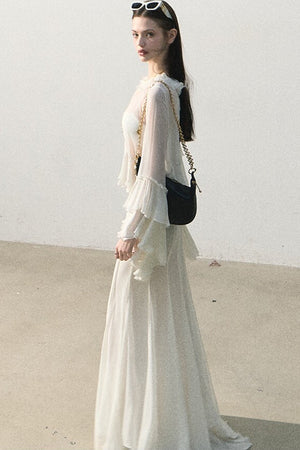 Ruffled Sheer Top And Skirt Set-Up