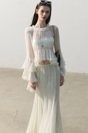 Ruffled Sheer Top And Skirt Set-Up
