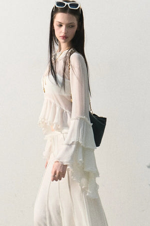 Ruffled Sheer Top And Skirt Set-Up