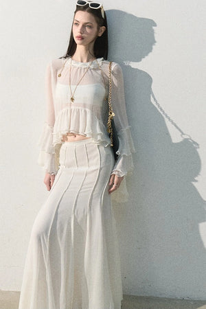 Ruffled Sheer Top And Skirt Set-Up