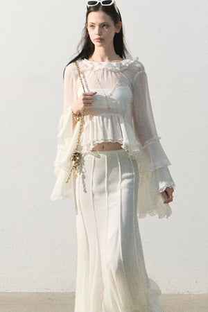Ruffled Sheer Top And Skirt Set-Up