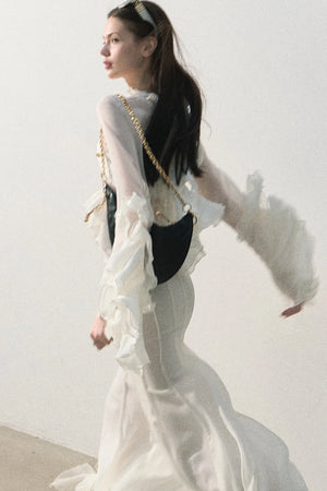 Ruffled Sheer Top And Skirt Set-Up