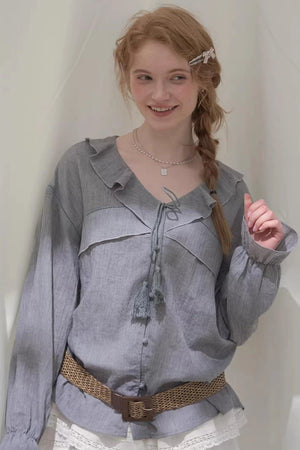 Ruffled V-Neck Shirt