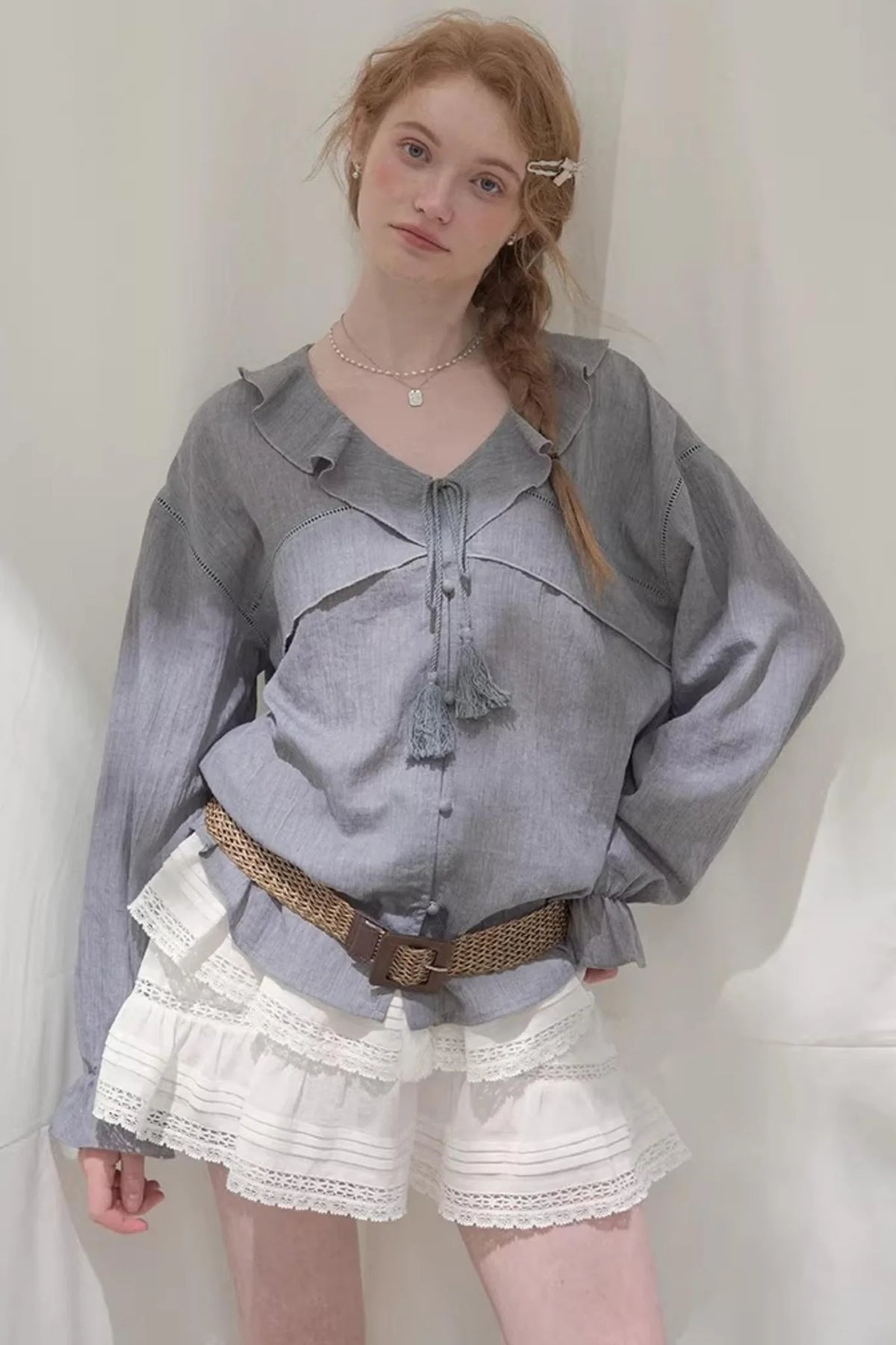 Ruffled V-Neck Shirt