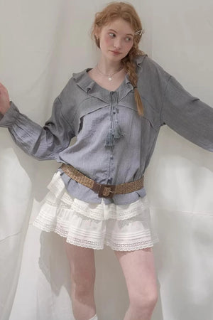 Ruffled V-Neck Shirt