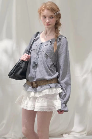 Ruffled V-Neck Shirt
