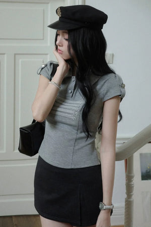 Sailor Collar Short Sleeved Top