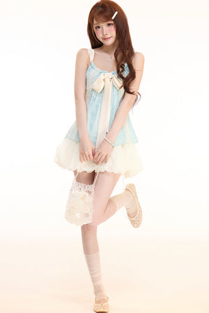 Satin Bow Lace Camisole and Flower Bud Skirt Set-Up