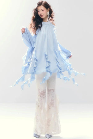 Satin Ruffled Off-Shoulder Dress