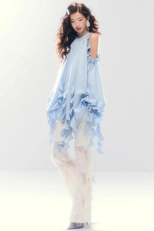 Satin Ruffled Off-Shoulder Dress