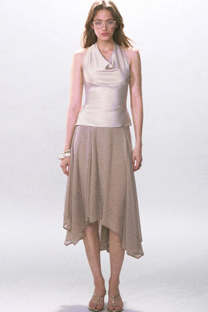 Satin Scoop Neck Halter Top