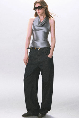 Satin Scoop Neck Halter Top