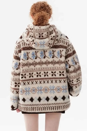 Scandinavian Snowflake Wool Hooded Coat