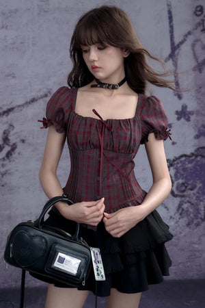 Scarlet Moon Plaid Bubble Shirt