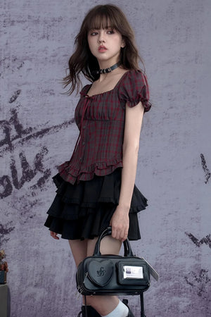 Scarlet Moon Plaid Bubble Shirt