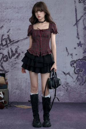 Scarlet Moon Plaid Bubble Shirt