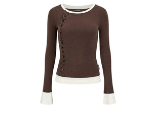 Scoop neck fake two-piece knit T-shirt