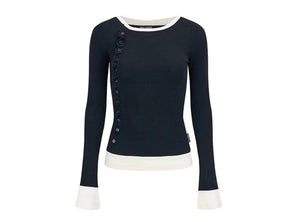 Scoop neck fake two-piece knit T-shirt