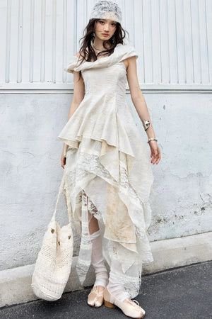 Sculpture-Like Twisted Collar Two-Piece Skirt Set-Up