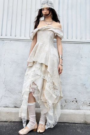 Sculpture-Like Twisted Collar Two-Piece Skirt Set-Up