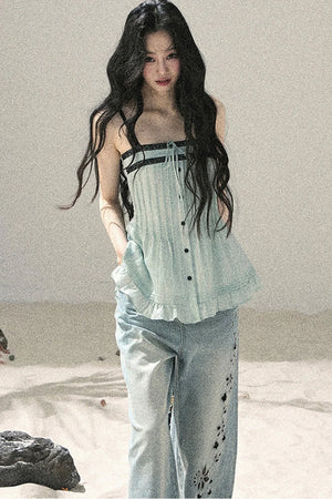 Sea Salt Butterfly Wide-Leg Jeans