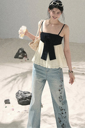 Sea Salt Butterfly Wide-Leg Jeans