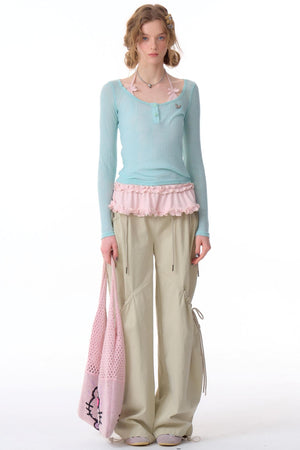 Semi-Sheer Slim Long Sleeve T-Shirt