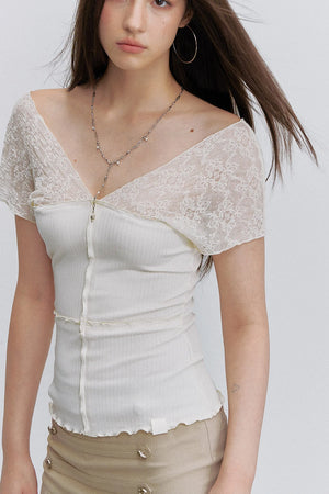 Semi-Transparent Lace Modal Top