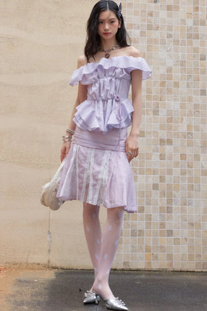 Semi-Transparent Lace Splicing Pleated Skirt