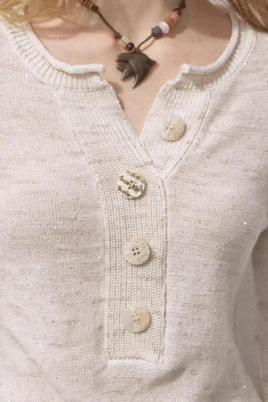 Sequin Henry Collar Knit Sweater
