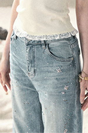 Sequin Straight Leg Jeans