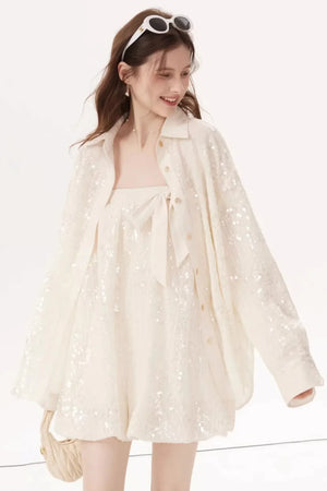 Sequined Bow Skirt Suit Set-Up