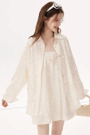 Sequined Bow Skirt Suit Set-Up