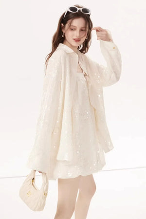 Sequined Bow Skirt Suit Set-Up