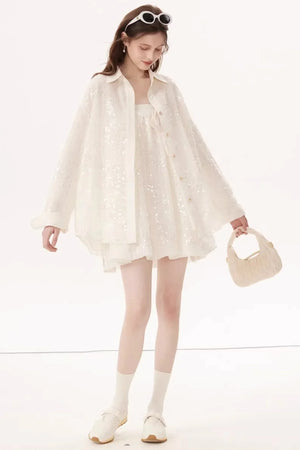 Sequined Bow Skirt Suit Set-Up
